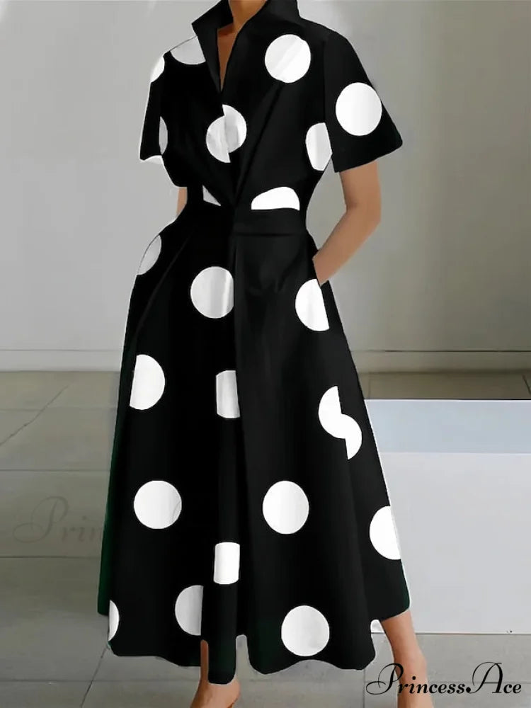 Women’s Gown Neckline Button with Full-Length Casual and Blouse Pocket Black / S