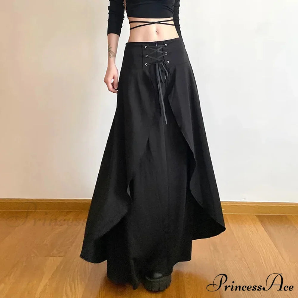 Women’s High Waist Layered Ruffle Maxi Cake Elegant Party Wedding Guest Y2K Solid Vintage Black A Line Skirt