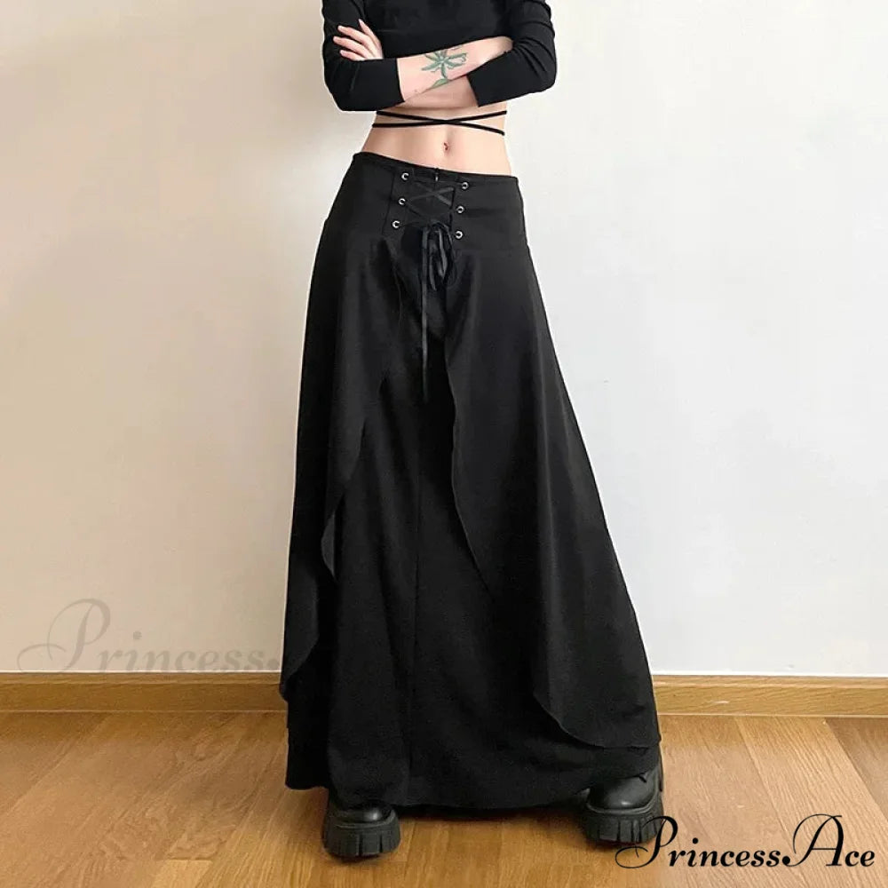 Women’s High Waist Layered Ruffle Maxi Cake Elegant Party Wedding Guest Y2K Solid Vintage Black A Line Skirt