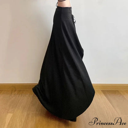 Women’s High Waist Layered Ruffle Maxi Cake Elegant Party Wedding Guest Y2K Solid Vintage Black A Line Skirt