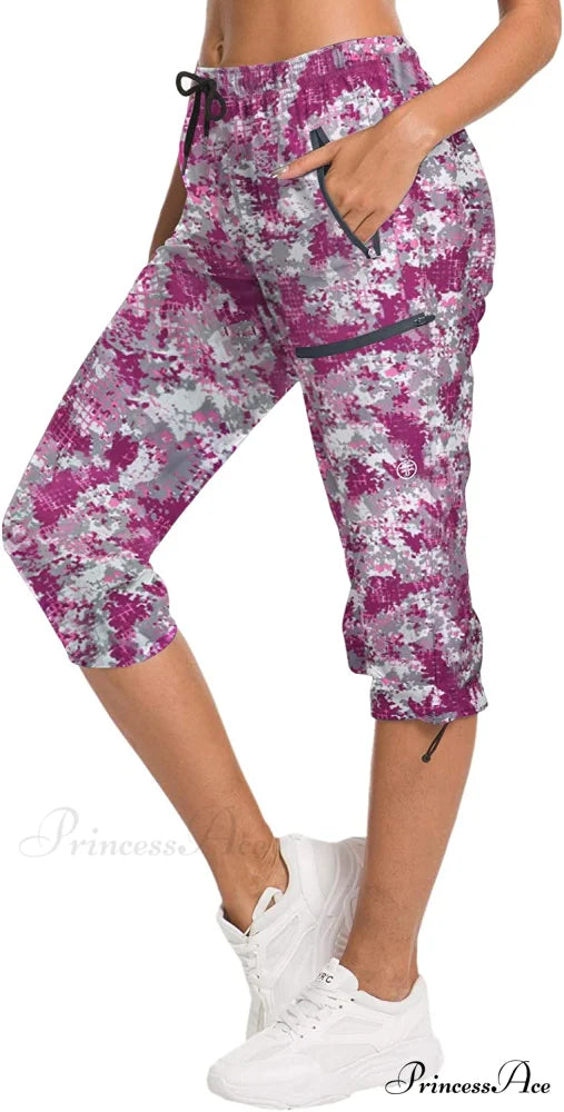 Women’s Hiking Capris Outdoor Quick Dry Pants Capri-fushcia & Grey Griddin / Large