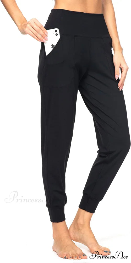 Women’s Joggers with Pockets High Waisted Athletic Sports Pants Black / X-Small