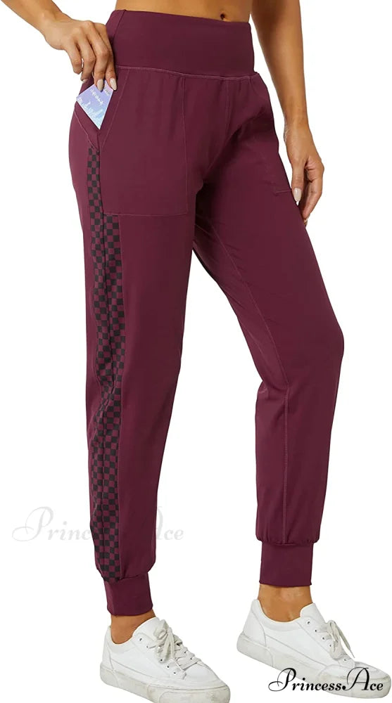 Women’s Joggers with Pockets High Waisted Athletic Sports Pants Burgundy / Medium