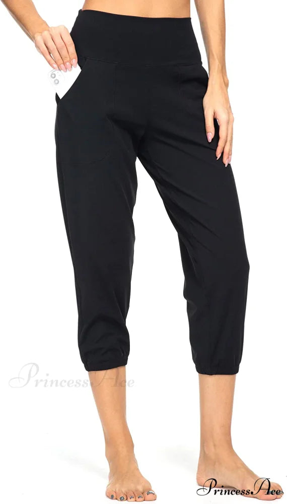 Women’s Joggers with Pockets High Waisted Athletic Sports Pants Capris Black / X-Small