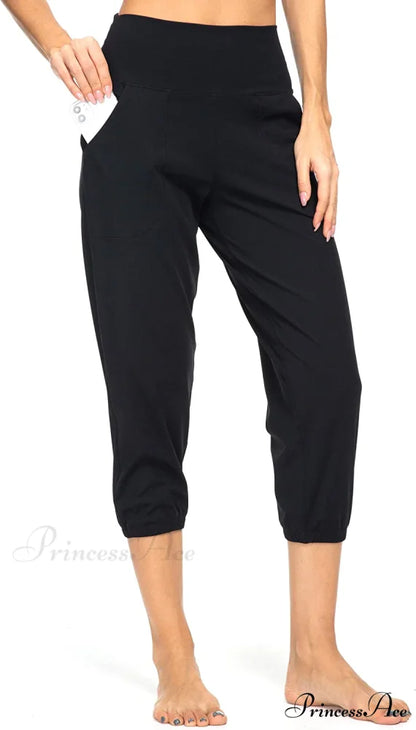 Women’s Joggers with Pockets High Waisted Athletic Sports Pants Capris Black / X-Small