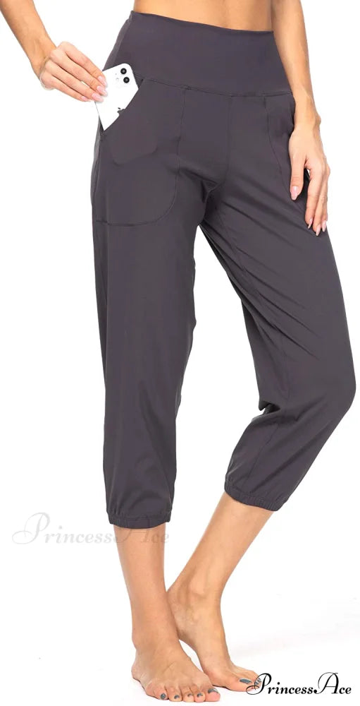 Women’s Joggers with Pockets High Waisted Athletic Sports Pants Capris Dark Gray / X-Large
