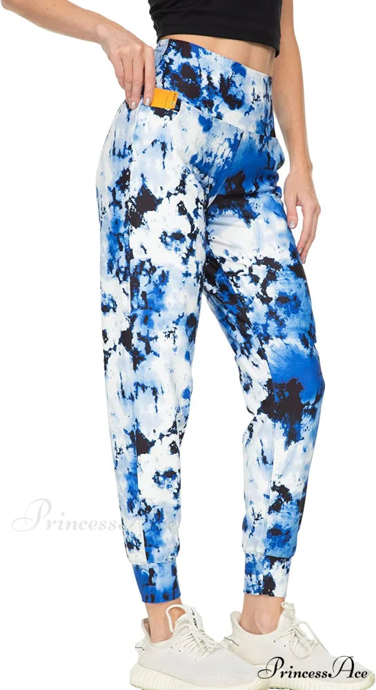 Women’s Joggers with Pockets High Waisted Athletic Sports Pants Tie Dye Blue / X-Large