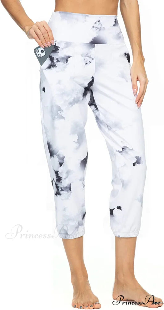 Women’s Joggers with Pockets High Waisted Athletic Sports Pants White Ink / X-Large