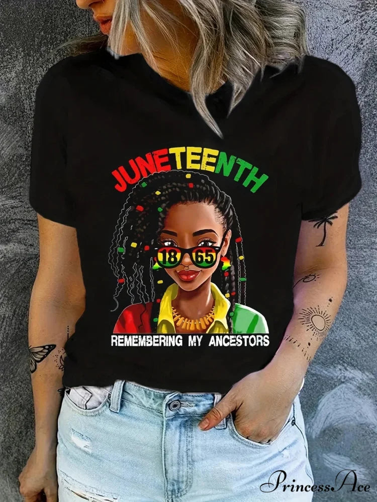 Women’s Juneteenth Figure & Letter Casual Short Sleeve Spring and Summer T-shirt