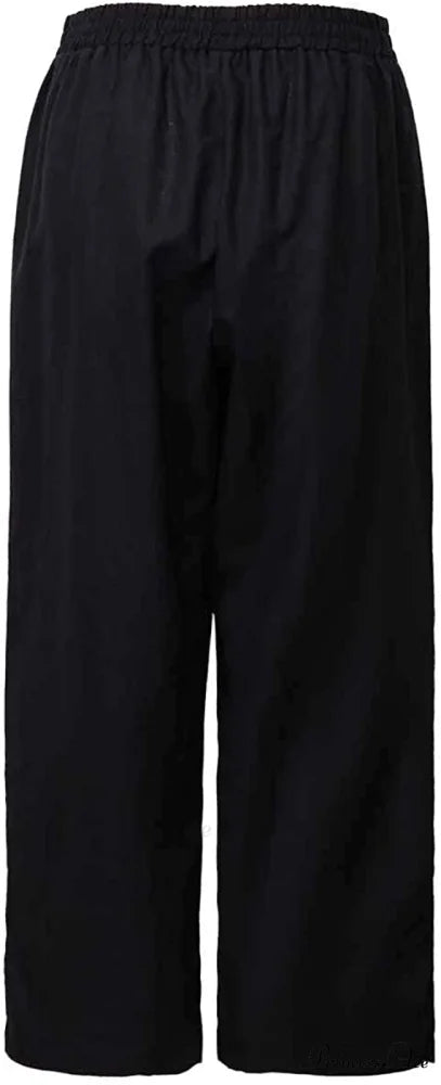 Womens Linen Capri Pants with Pockets Full Elastic Waistband Casual Pants
