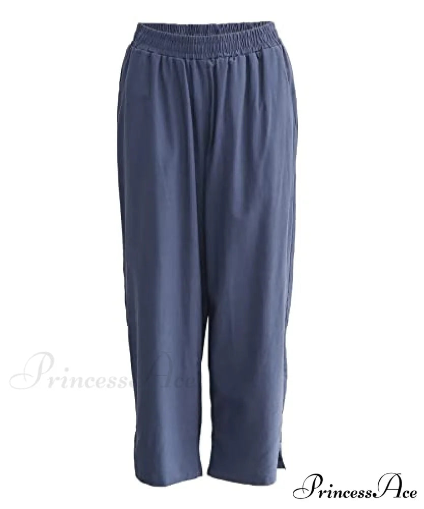 Womens Linen Capri Pants with Pockets Full Elastic Waistband Casual Pants