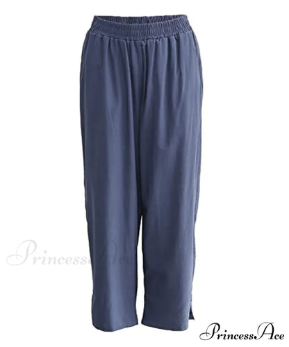 Womens Linen Capri Pants with Pockets Full Elastic Waistband Casual Pants