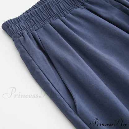 Womens Linen Capri Pants with Pockets Full Elastic Waistband Casual Pants