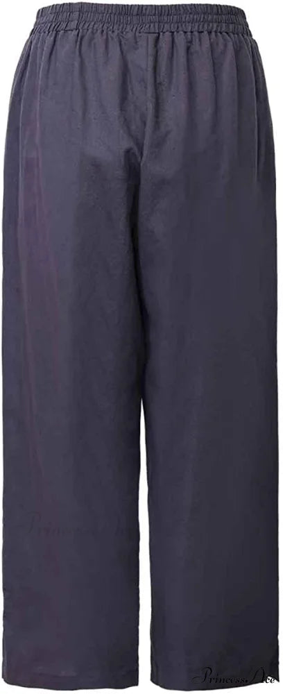 Womens Linen Capri Pants with Pockets Full Elastic Waistband Casual Pants