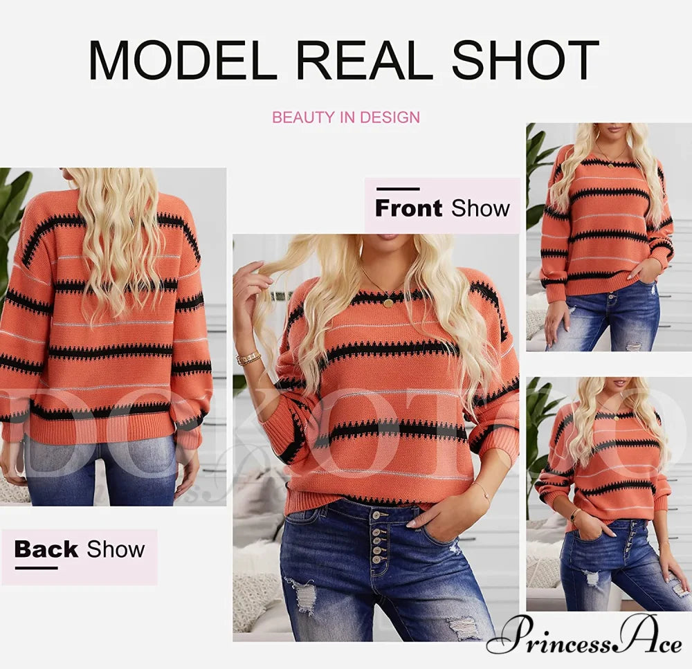 Womens Long Sleeve Crewneck Pullover Knit Jumper Tops
