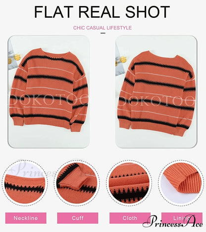 Womens Long Sleeve Crewneck Pullover Knit Jumper Tops