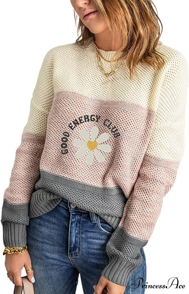 Womens Long Sleeve Crewneck Pullover Knit Jumper Tops D3 Gray / Small