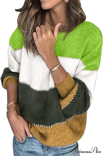 Womens Long Sleeve Crewneck Pullover Knit Jumper Tops F Green / Medium