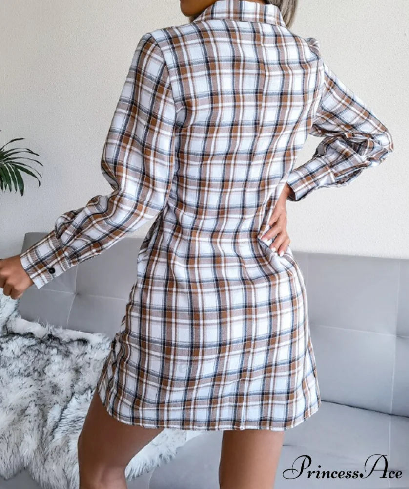 Women’s Long Sleeve Lace-Up Shirt Dress - Single-Breasted Cotton Linen Autumn Print L / GREEN