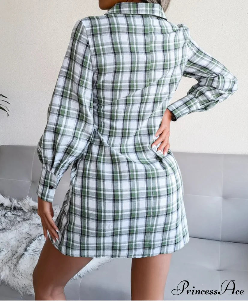 Women’s Long Sleeve Lace-Up Shirt Dress - Single-Breasted Cotton Linen Autumn Print XL / KHAKI