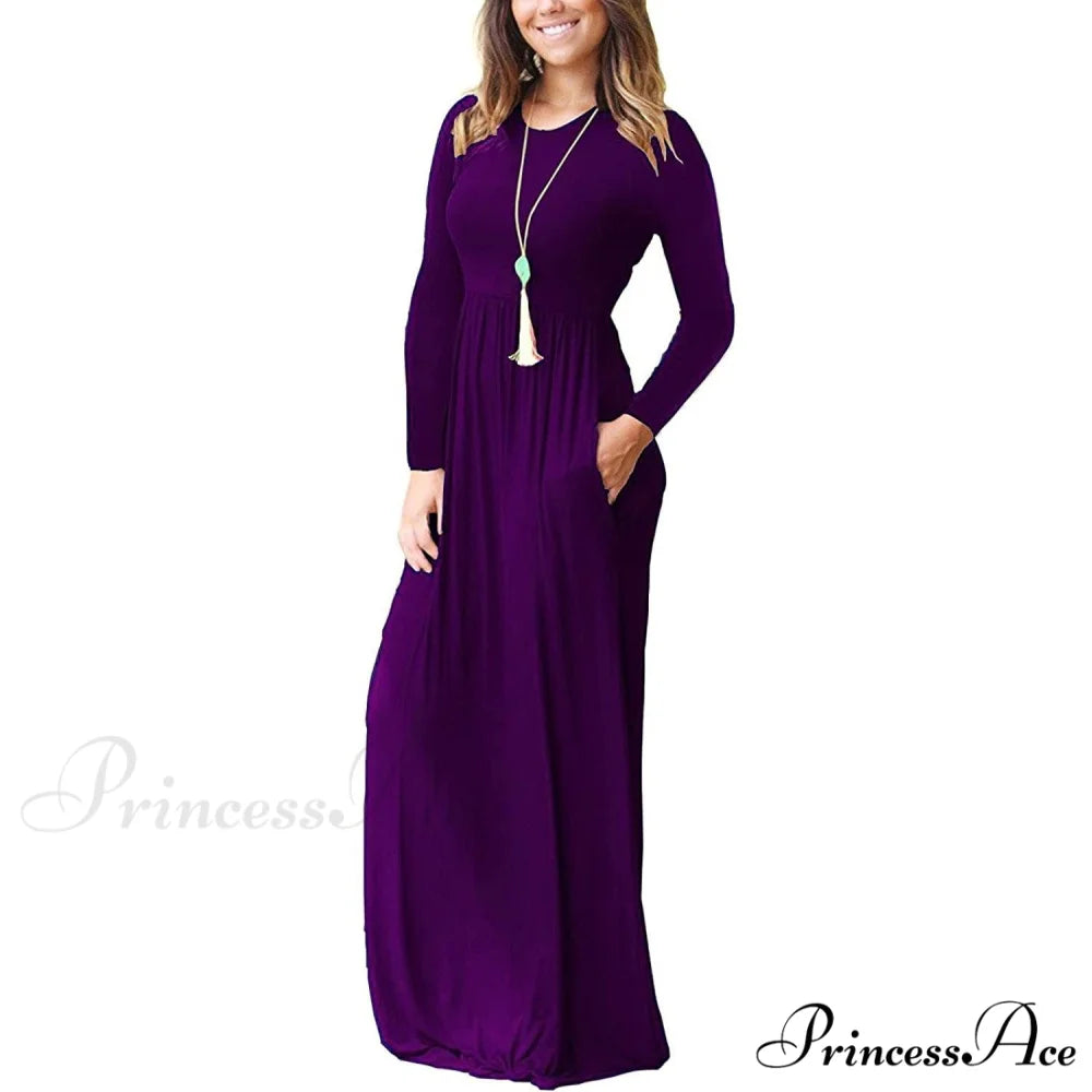 Women’s Long Sleeve Maxi Dress with Pockets