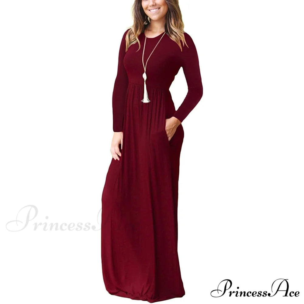 Women’s Long Sleeve Maxi Dress with Pockets