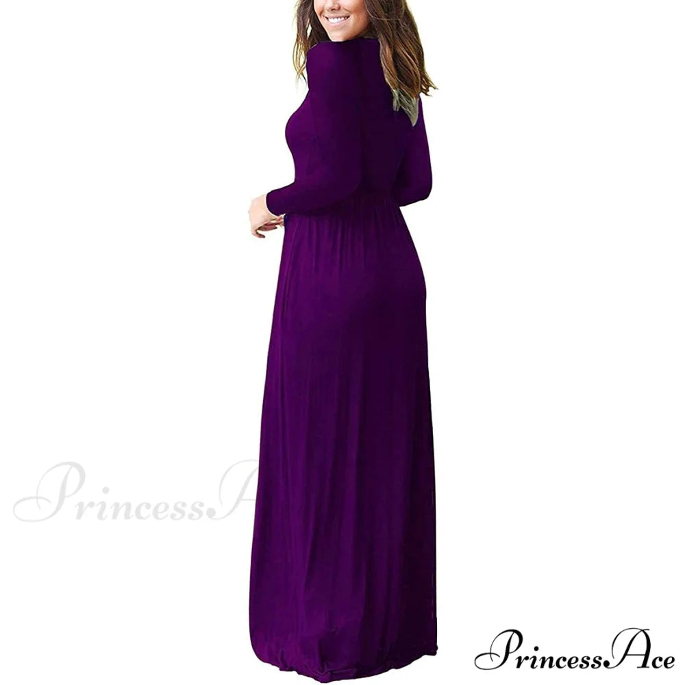 Women’s Long Sleeve Maxi Dress with Pockets