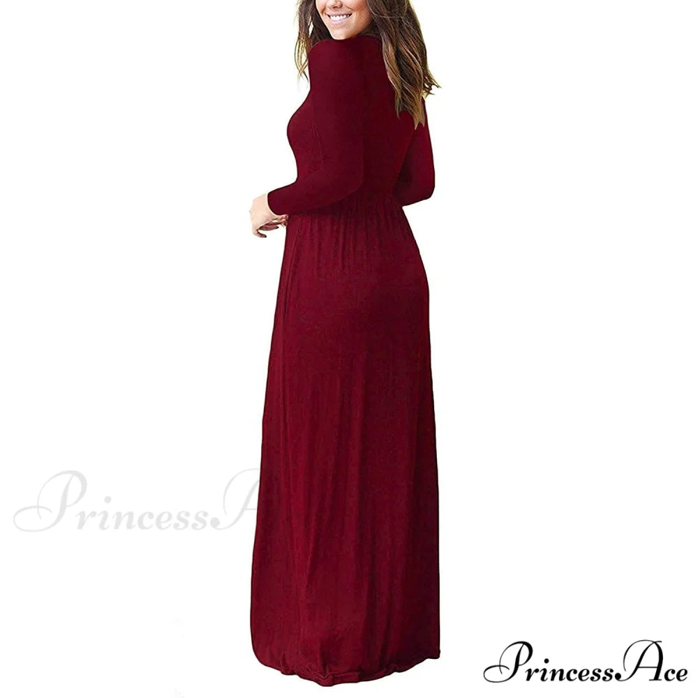 Women’s Long Sleeve Maxi Dress with Pockets