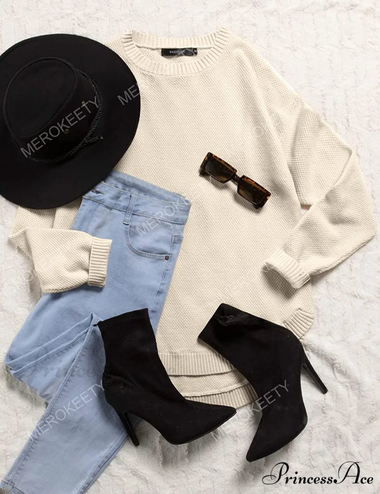 Women’s Long Sleeve Oversized Crew Neck Knit Pullover