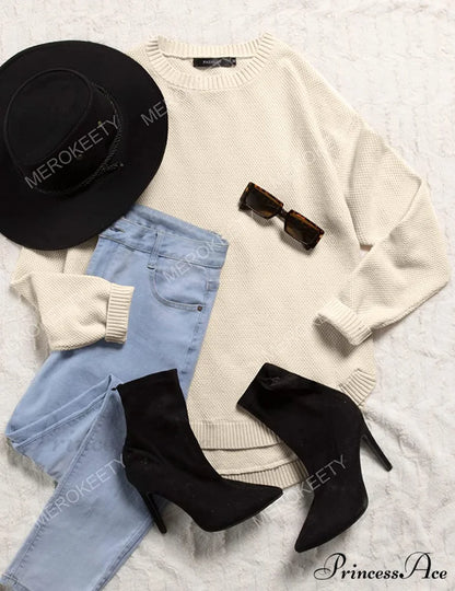 Women’s Long Sleeve Oversized Crew Neck Knit Pullover