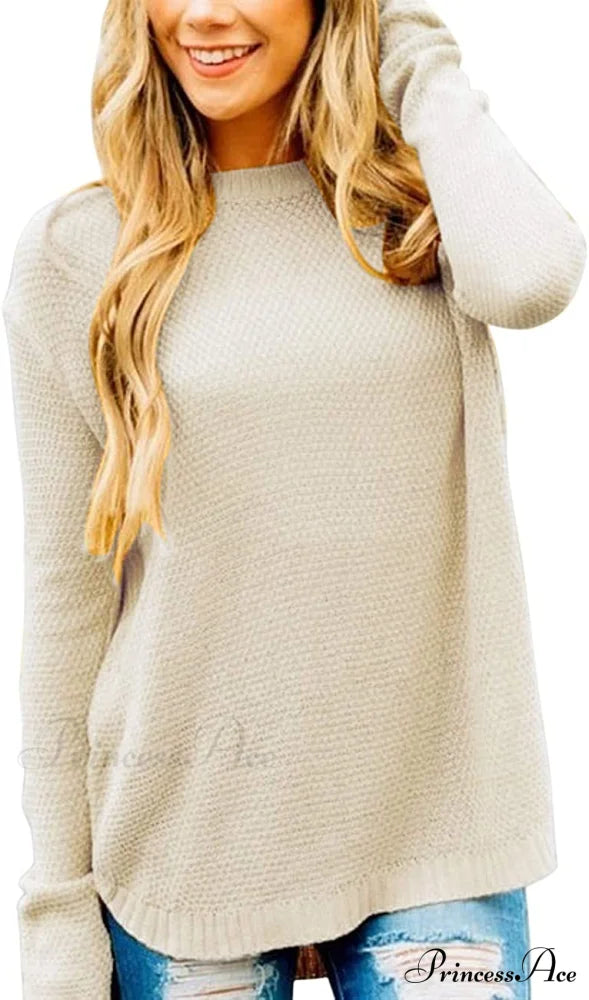 Women’s Long Sleeve Oversized Crew Neck Knit Pullover Beige / X-Large