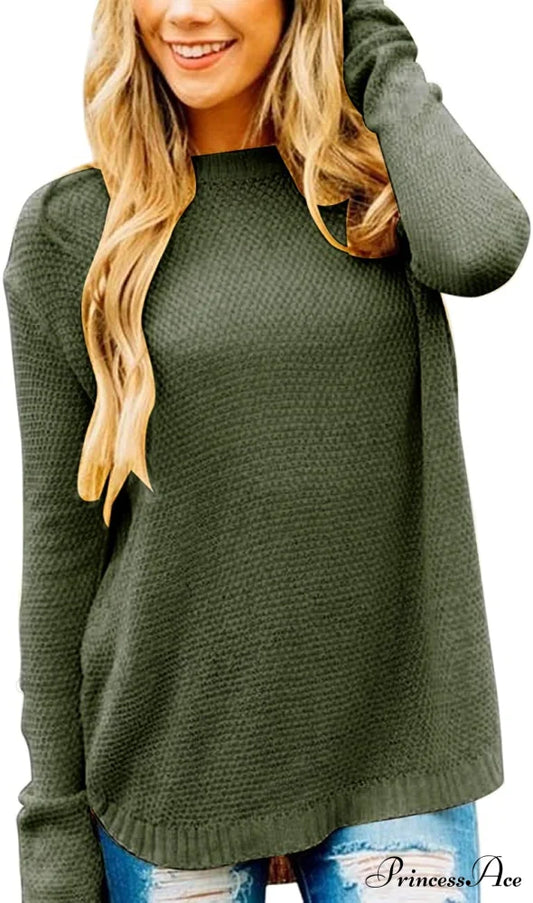 Women’s Long Sleeve Oversized Crew Neck Knit Pullover Green / XX-Large