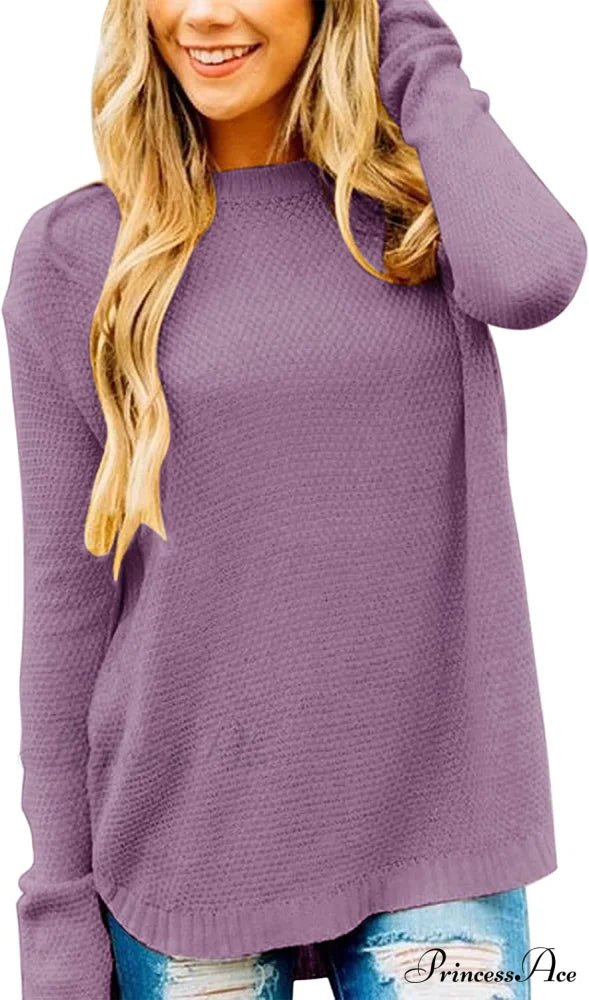 Women’s Long Sleeve Oversized Crew Neck Knit Pullover Purple / XX-Large