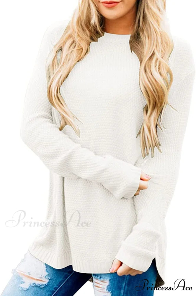 Women’s Long Sleeve Oversized Crew Neck Knit Pullover White / XX-Large