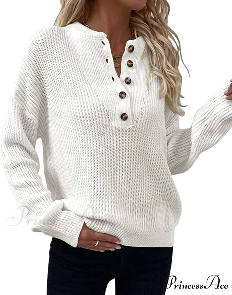 Women’s Loose Button V Neck Long Sleeve Sweater