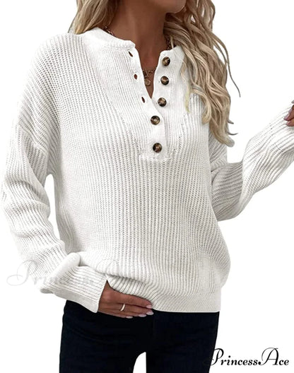 Women’s Loose Button V Neck Long Sleeve Sweater