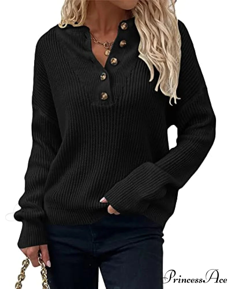 Women’s Loose Button V Neck Long Sleeve Sweater