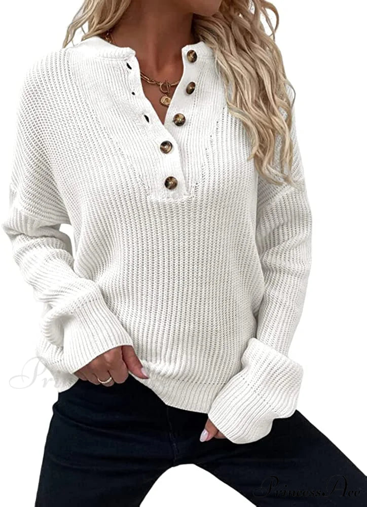 Women’s Loose Button V Neck Long Sleeve Sweater