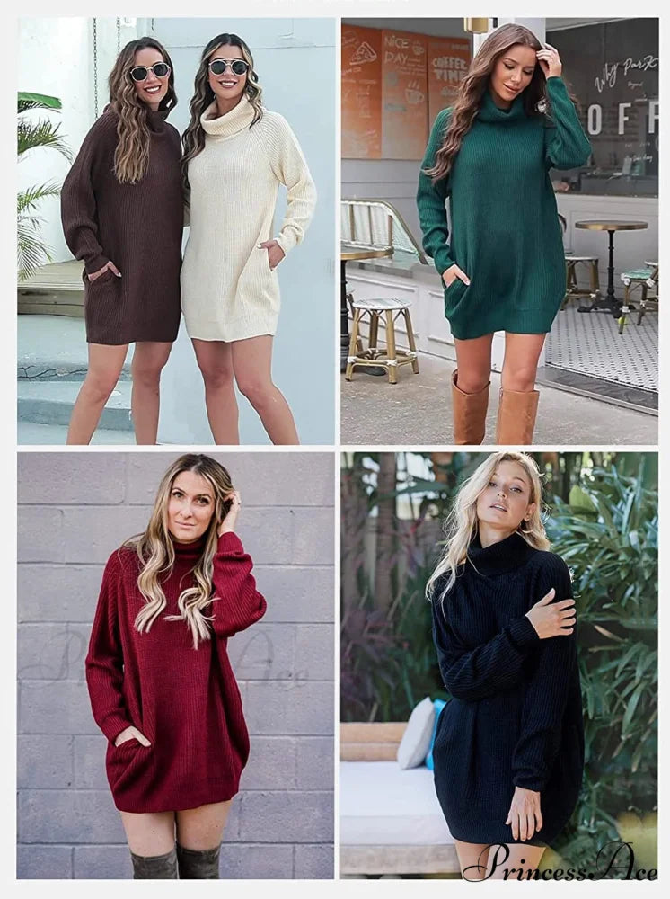 Women’s Loose Turtleneck Oversize Long Pullover Sweater Dress