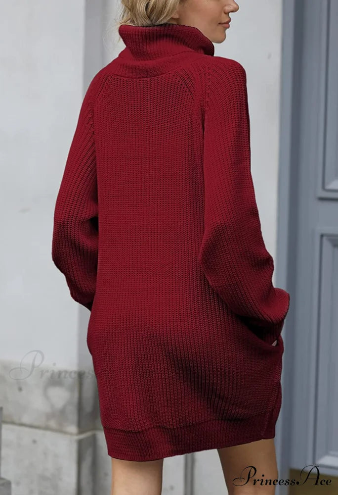 Women’s Loose Turtleneck Oversize Long Pullover Sweater Dress