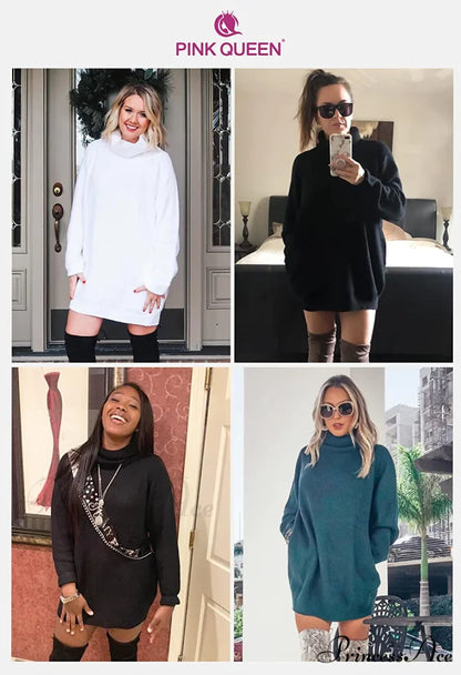 Women’s Loose Turtleneck Oversize Long Pullover Sweater Dress