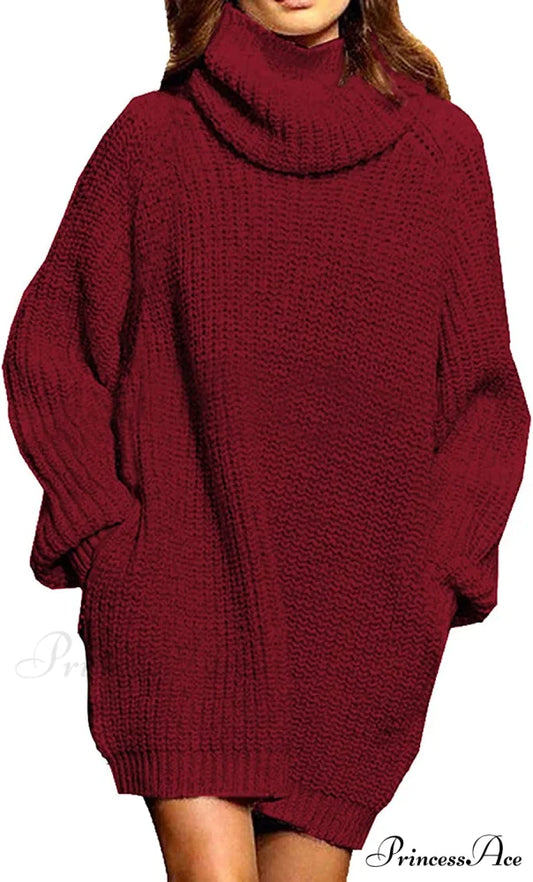 Women’s Loose Turtleneck Oversize Long Pullover Sweater Dress
