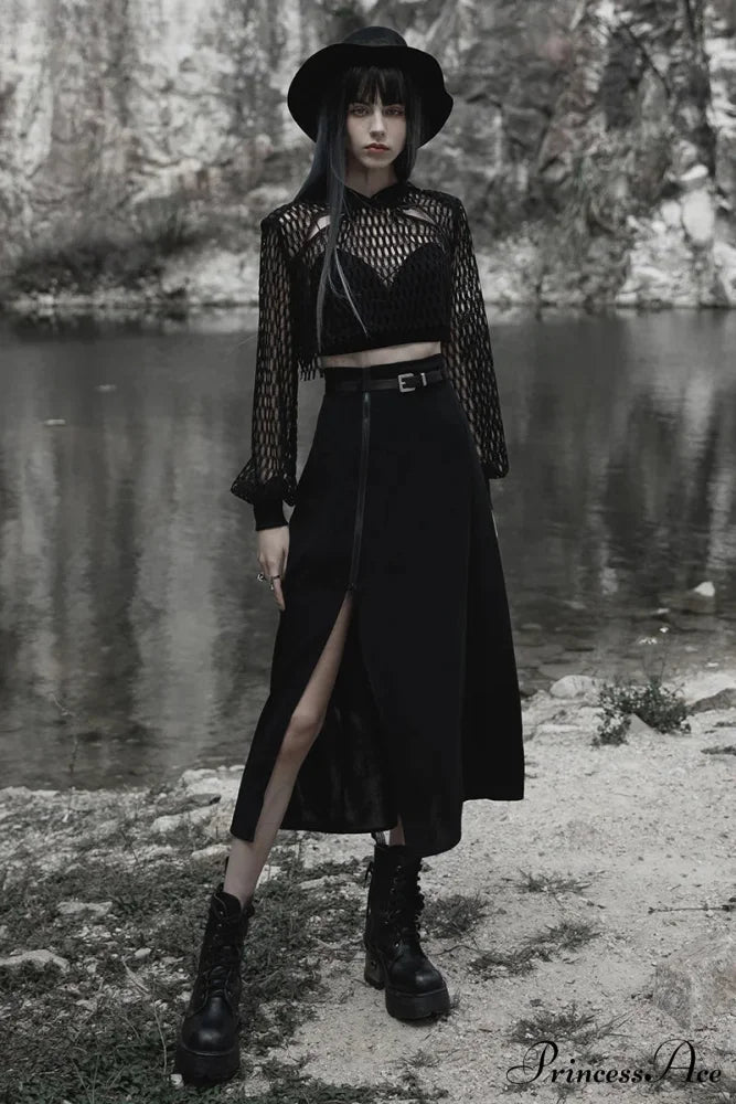 Women’s Minimalist Thin Two-wear A Pendulum Chiffon Half Detachable Belt High Waist Long Skirt