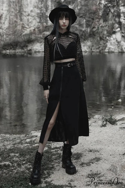 Women’s Minimalist Thin Two-wear A Pendulum Chiffon Half Detachable Belt High Waist Long Skirt