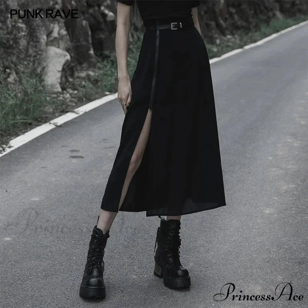 Women’s Minimalist Thin Two-wear A Pendulum Chiffon Half Detachable Belt High Waist Long Skirt BLACK / S