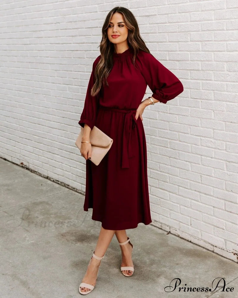 Women’s O Neck Elegant Half Sleeve Big Swing Party Dress L / GREEN