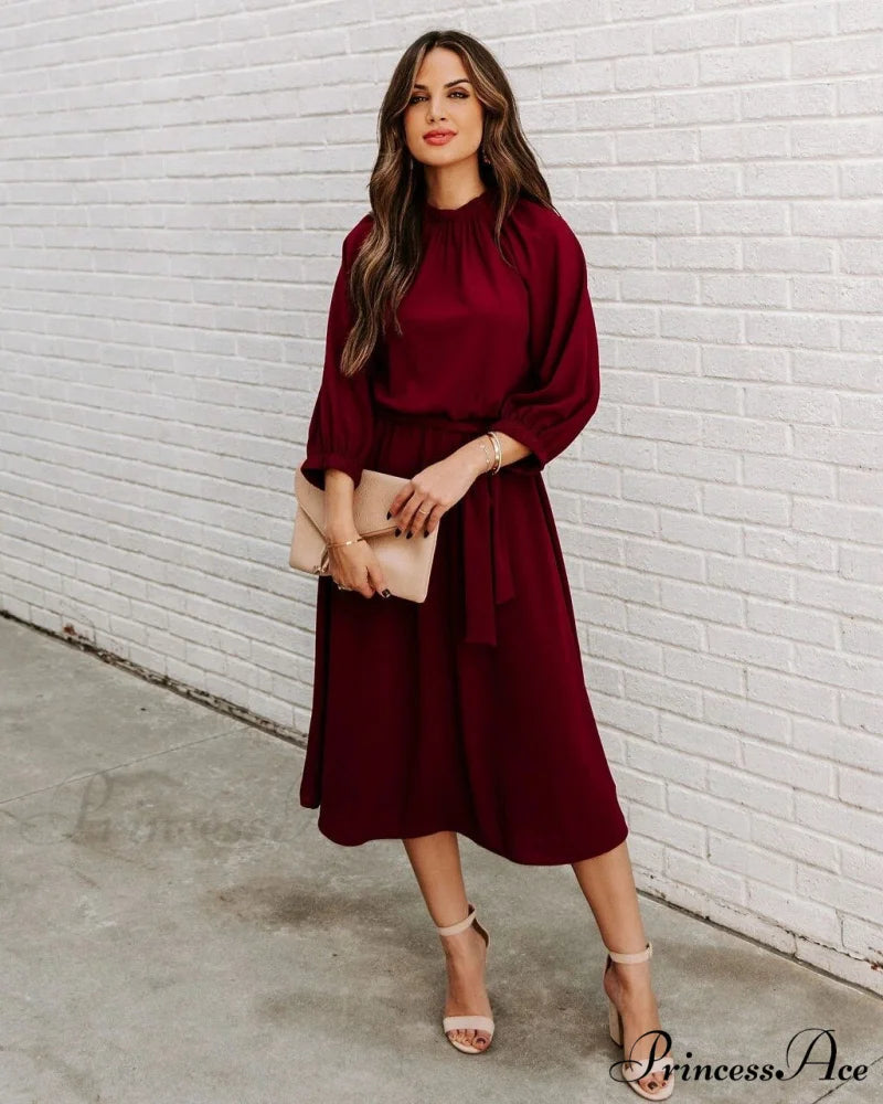 Women’s O Neck Elegant Half Sleeve Big Swing Party Dress M / GREEN