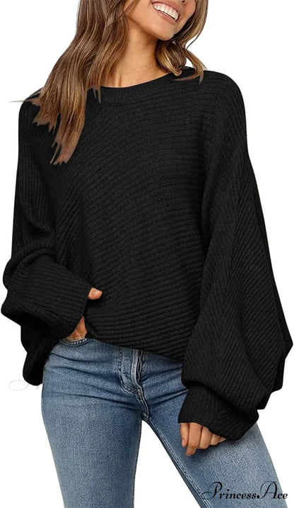 Women’s Oversized Long Bat Sleeve Sweater Black / Large
