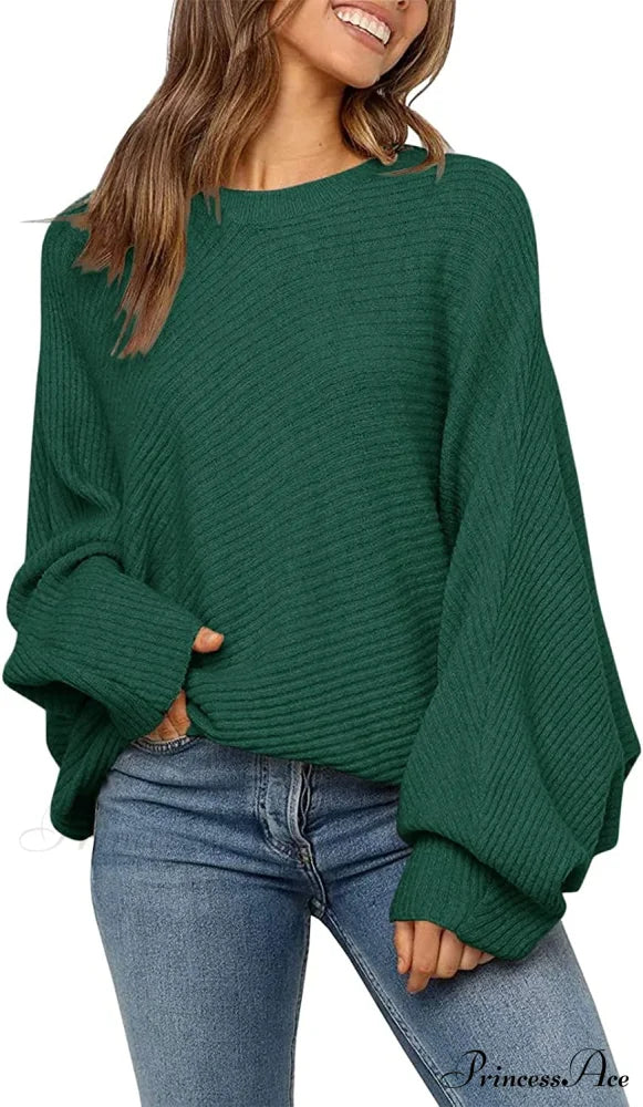 Women’s Oversized Long Bat Sleeve Sweater Green / Large