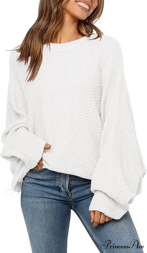 Women’s Oversized Long Bat Sleeve Sweater White / Large